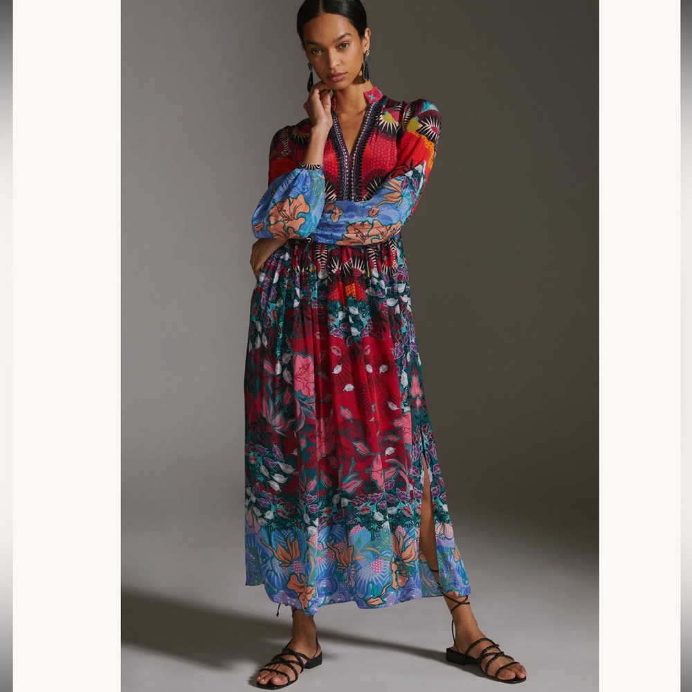 Bhanuni by Jyoti x Anthropologie Beaded Maxi Midi Dress, Size 0 Petite - Picture 2 of 15